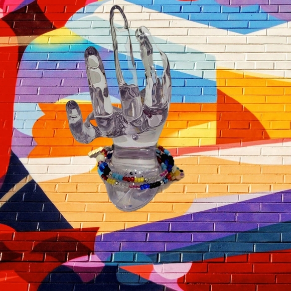 Fun Vibrant Multicolored Whimsical Beaded Wrap Bracelet Rainbow Smiley Face - Picture 1 of 7